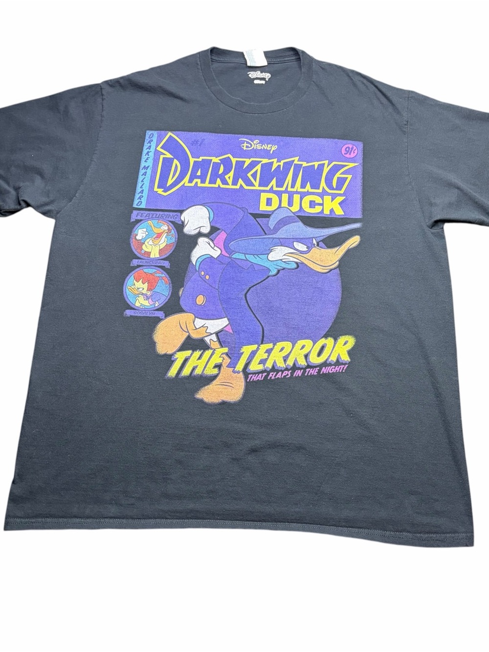 Disney Darkwing Duck Graphic T Shirt Mens XL Black The Terror Comic